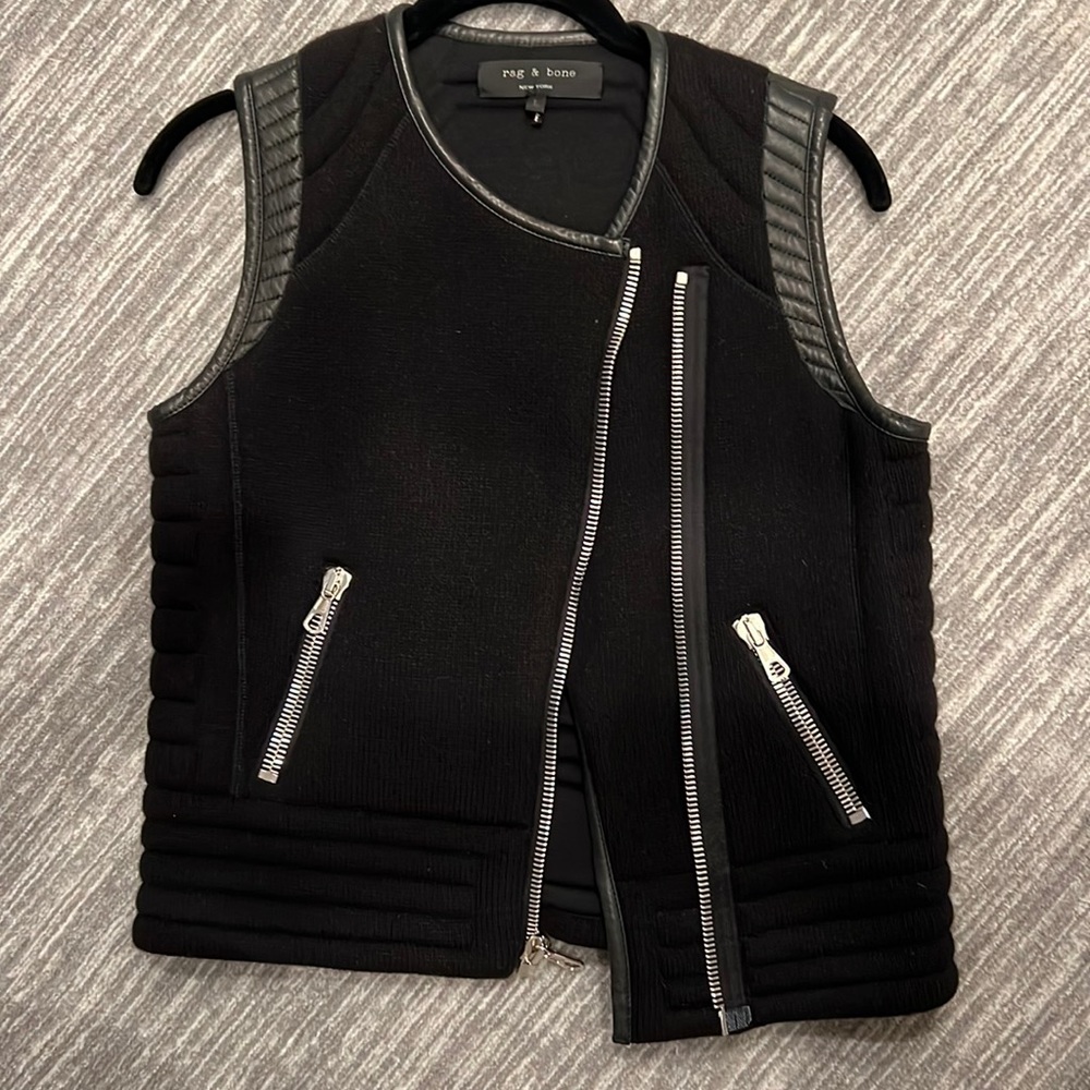 Rag & Bone lined sweater vest with leather trim